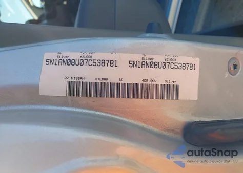 2007 Nissan Xterra Se z USA, uszkodzony, nr VIN 5N1AN08U07C538781